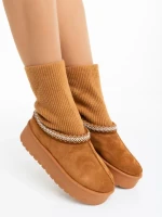 Дамски чизми камел от текстилен материал Diaza