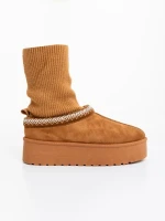 Дамски чизми камел от текстилен материал Diaza