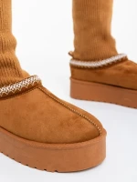 Дамски чизми камел от текстилен материал Diaza