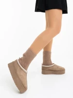 Дамски чизми тъмно бежови от текстилен материал Diaza
