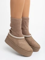 Дамски чизми тъмно бежови от текстилен материал Diaza