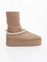 Дамски чизми тъмно бежови от текстилен материал Diaza