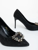 Дамски обувки с ток черни от текстилен материал Severa