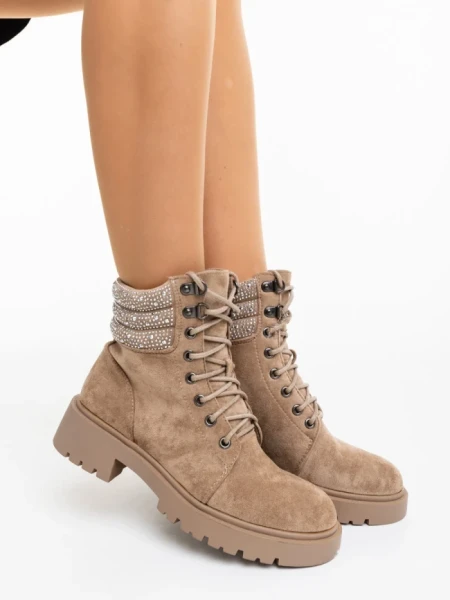 Дамски боти бежови от текстилен материал Megara