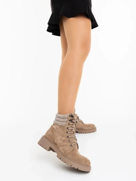 Дамски боти бежови от текстилен материал Megara