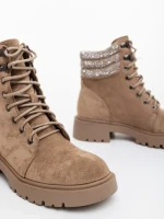 Дамски боти бежови от текстилен материал Megara