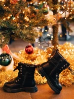 Детски боти черни  със сребристо  от еко кожа  Suprina