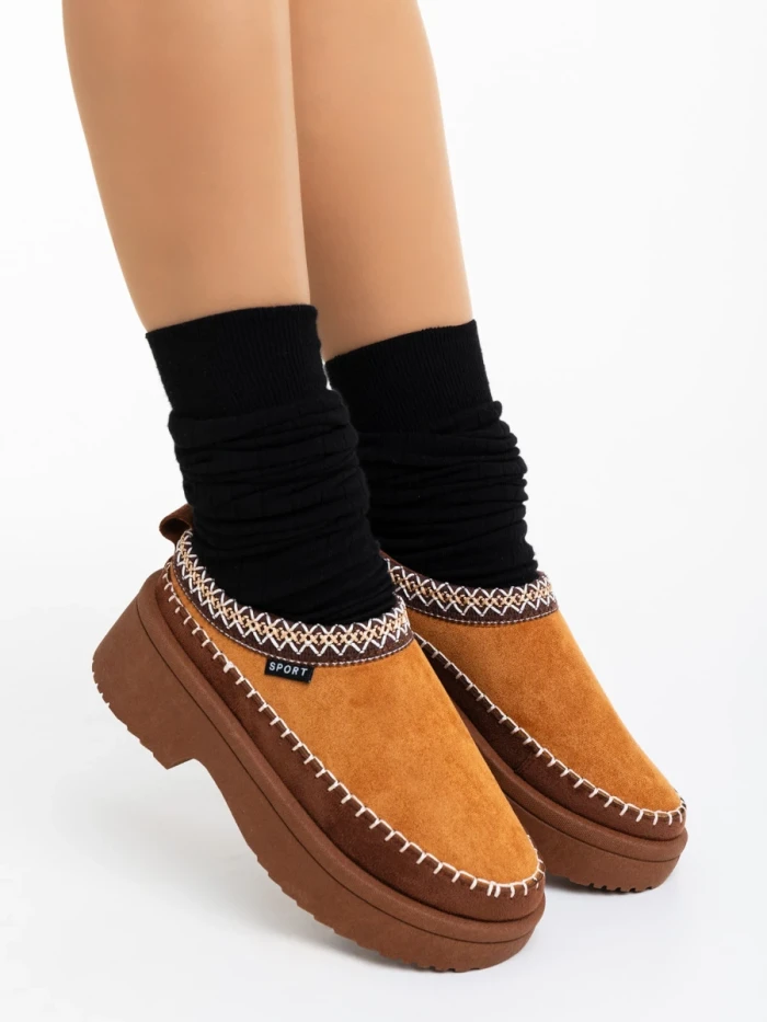 Дамски чехли камел от текстилен материал Zafira