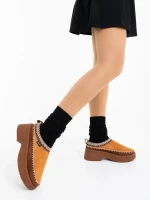 Дамски чехли камел от текстилен материал Zafira