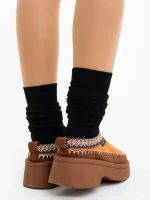 Дамски чехли камел от текстилен материал Zafira