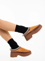 Дамски чехли камел от текстилен материал Zafira