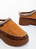 Дамски чехли камел от текстилен материал Zafira