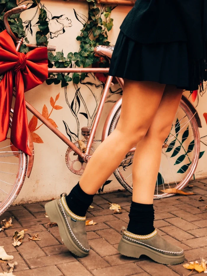 Дамски чехли зелени от текстилен материал Zafira