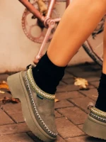 Дамски чехли зелени от текстилен материал Zafira