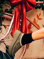 Дамски чехли зелени от текстилен материал Zafira