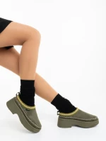 Дамски чехли зелени от текстилен материал Zafira