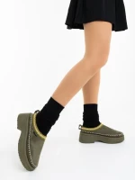 Дамски чехли зелени от текстилен материал Zafira