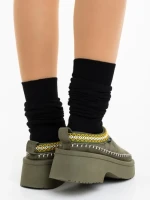 Дамски чехли зелени от текстилен материал Zafira