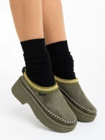 Дамски чехли зелени от текстилен материал Zafira