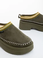 Дамски чехли зелени от текстилен материал Zafira