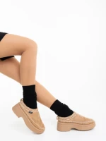 Дамски чехли тъмно бежови от текстилен материал Zafira