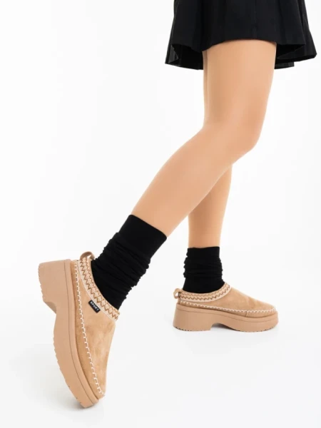 Дамски чехли тъмно бежови от текстилен материал Zafira