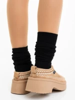 Дамски чехли тъмно бежови от текстилен материал Zafira