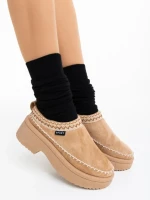 Дамски чехли тъмно бежови от текстилен материал Zafira