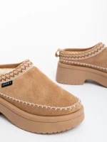 Дамски чехли тъмно бежови от текстилен материал Zafira