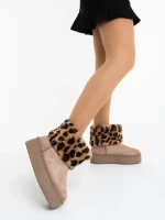 Дамскии чизми тъмно бежови от текстилен материал Zalinda