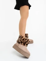 Дамскии чизми тъмно бежови от текстилен материал Zalinda