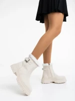 Дамски чизми бежови от текстилен материал Christena