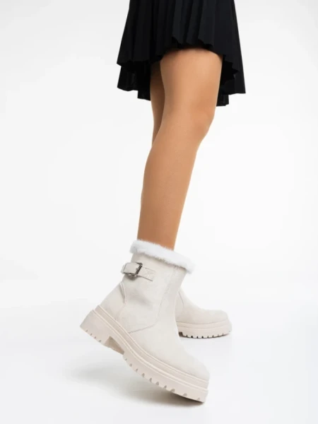 Дамски чизми бежови от текстилен материал Christena