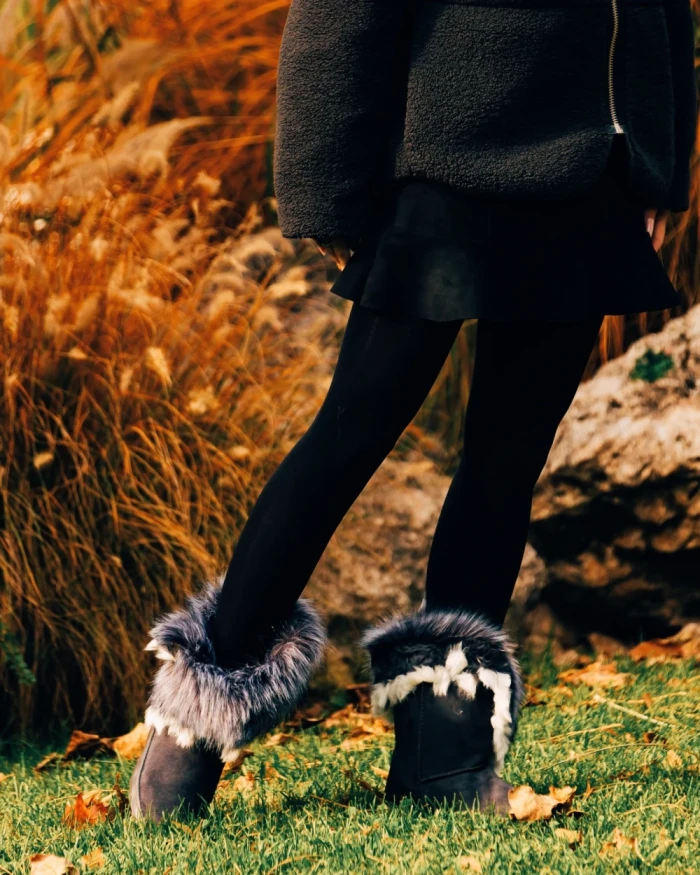 Дамски чизми сиви от текстилен материал  Vestigia