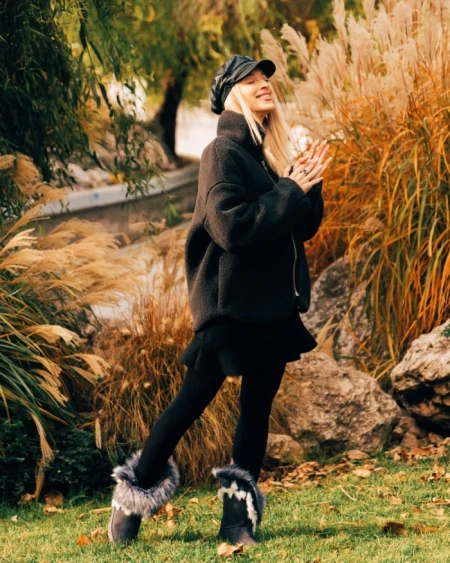 Дамски чизми сиви от текстилен материал  Vestigia