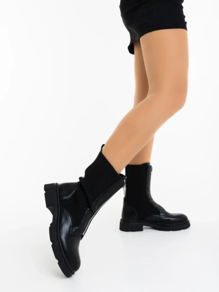 Дамски боти черни от екологична кожа и текстилен материал Maraja