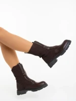 Дамски боти кафяви от екологична кожа и текстилен материал Maraja