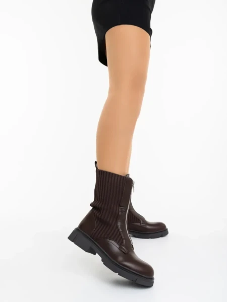 Дамски боти кафяви от екологична кожа и текстилен материал Maraja