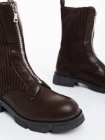 Дамски боти кафяви от екологична кожа и текстилен материал Maraja