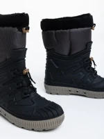 Дамски чизми черни cu бежови от синтетичен материал и текстил Marietta