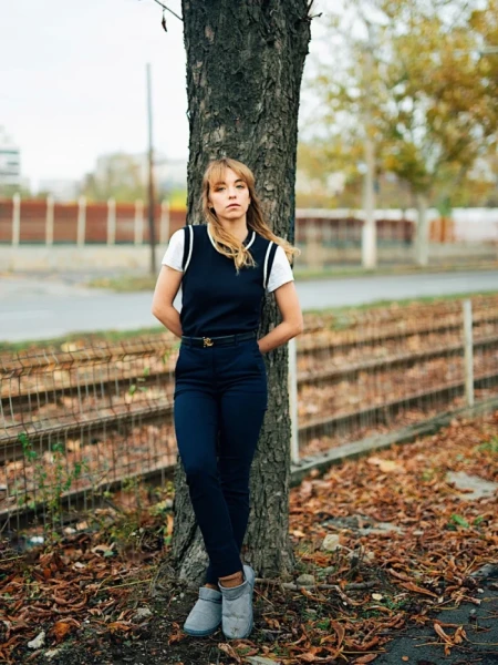 Дамски чизми сиви от текстилен материал Enna