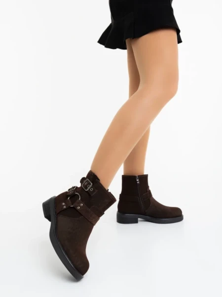 Дамски боти кафяви от текстилен материал Sherida