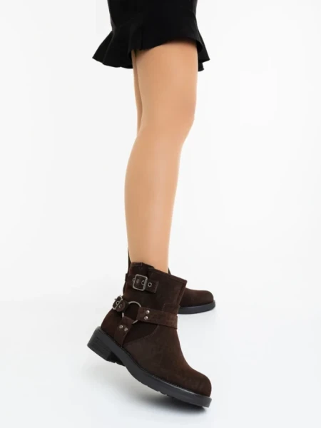 Дамски боти кафяви от текстилен материал Sherida