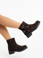 Дамски боти кафяви от текстилен материал Sherida