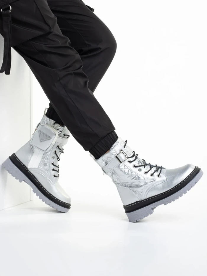 Дамски боти  сребристи от еко кожа  Vanissa