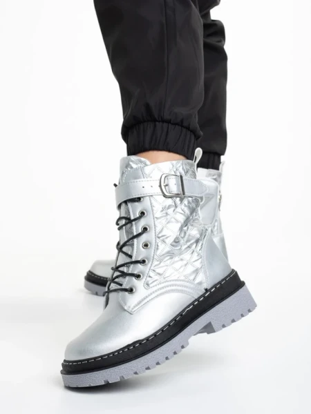 Дамски боти  сребристи от еко кожа  Vanissa