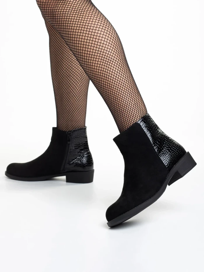 Дамски боти  черни  от еко кожа и текстилен материал  Ivy