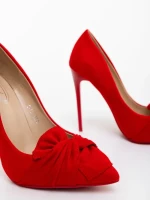 Дамски обувки с ток червени от текстилен материал Zelia