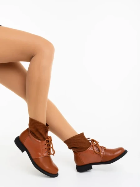 Дамски боти цвят камел от екологична кожа и текстилен материал Maraja