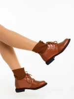 Дамски боти цвят камел от екологична кожа и текстилен материал Maraja